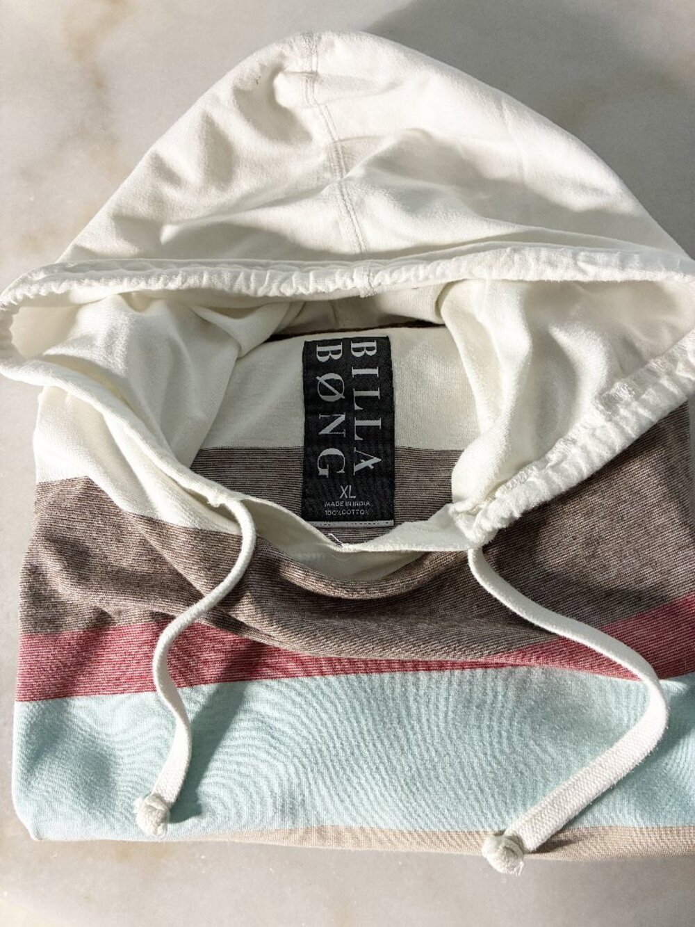 Billabong "Blinded" Striped Pullover Hoodie Men's White Blue Retro Size XL